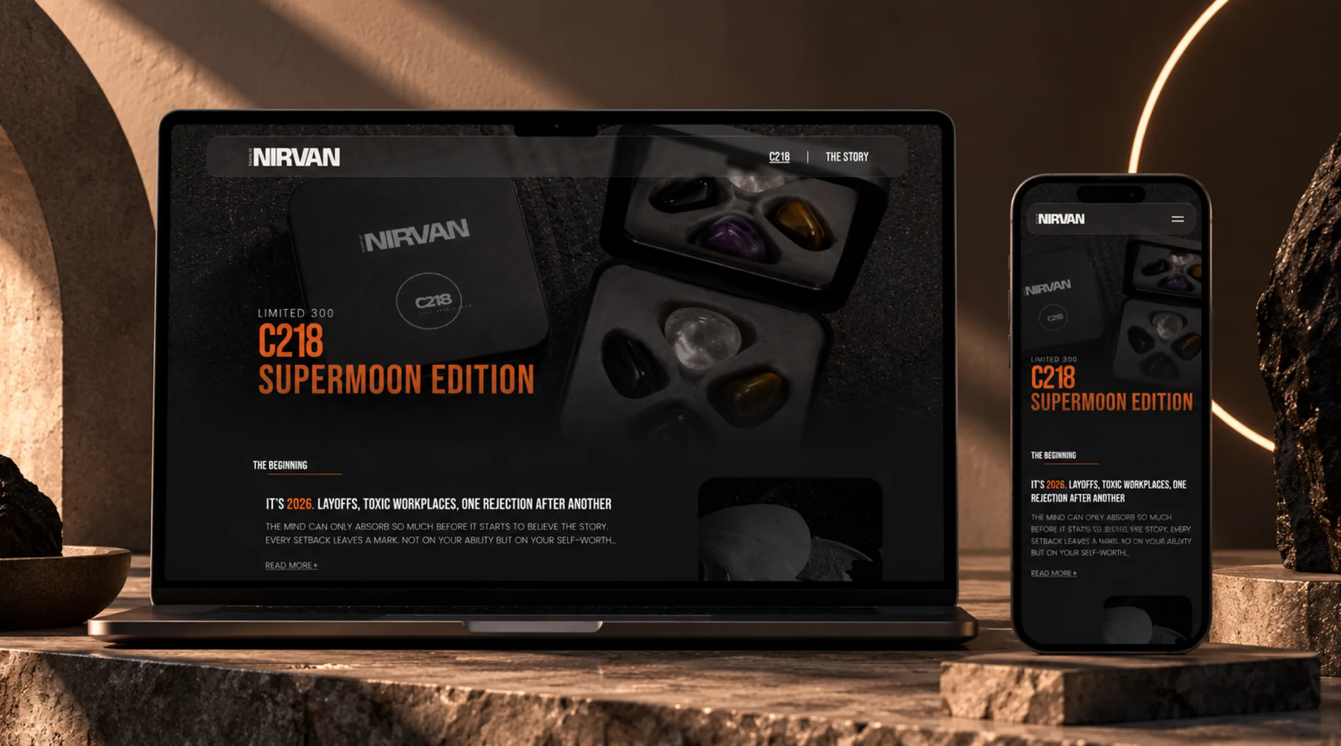 House of Nirvan website shown on a laptop and phone